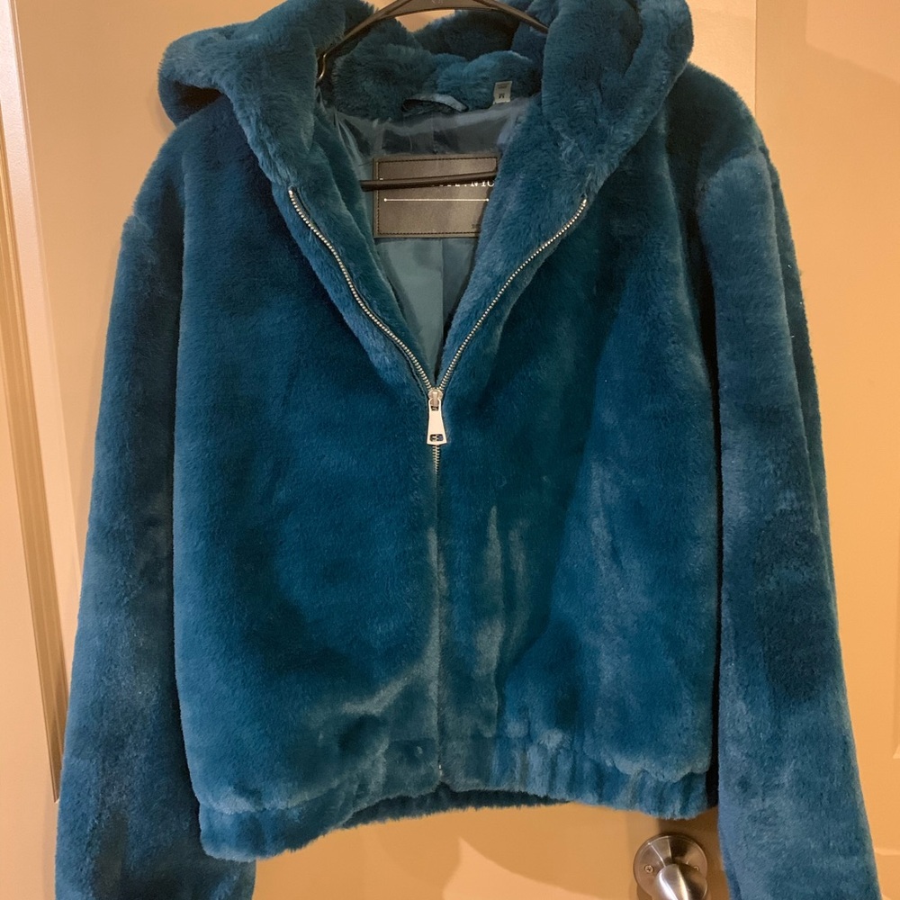 Turquoise faux fur jacket